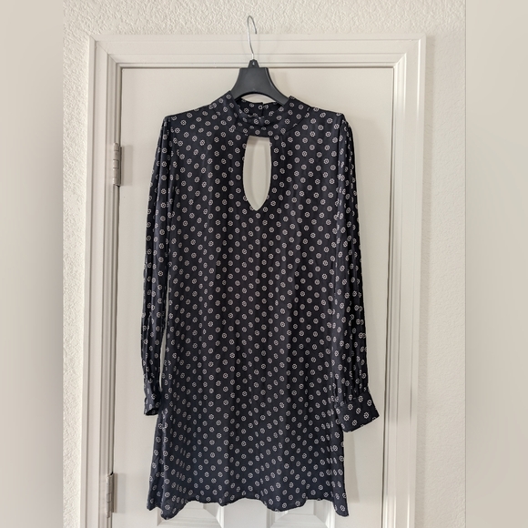 Elan Dresses & Skirts - Women's Navy Floral Keyhole Long Sleeve Dress